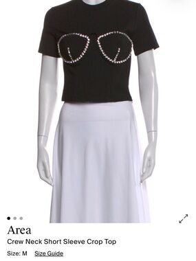AREA crew Neck short sleeve crow top with Rhinestones